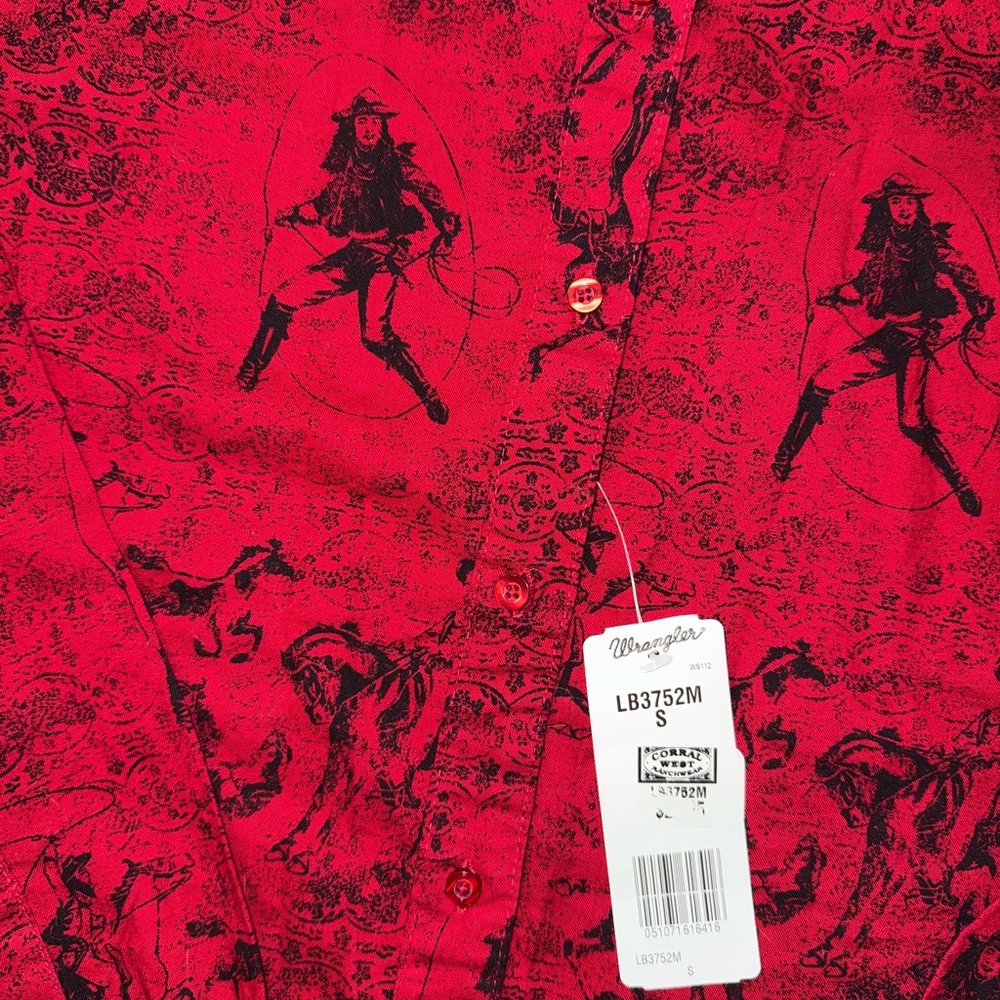 Women’s Red Vintage Cowgirl Wrangler Blues Western Farm Button Down Shirt NWT - Picture 2 of 5